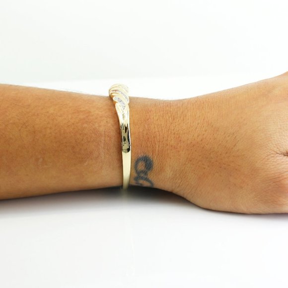 10k Yellow Gold Diamond Wave Anniversary Bangle Bracelet by Heng Ngai - Picture 5 of 6